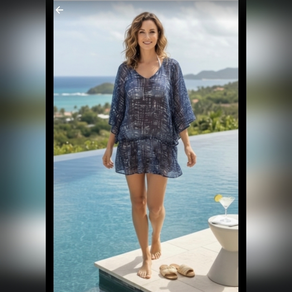 Ariat Swim Cover Up Sheer Tunic Blue Woman's Sz S/P